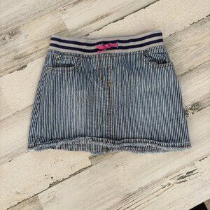Mini Boden Little Girls Size 7 Short Denim Skirt Light Stripe Tie Waist